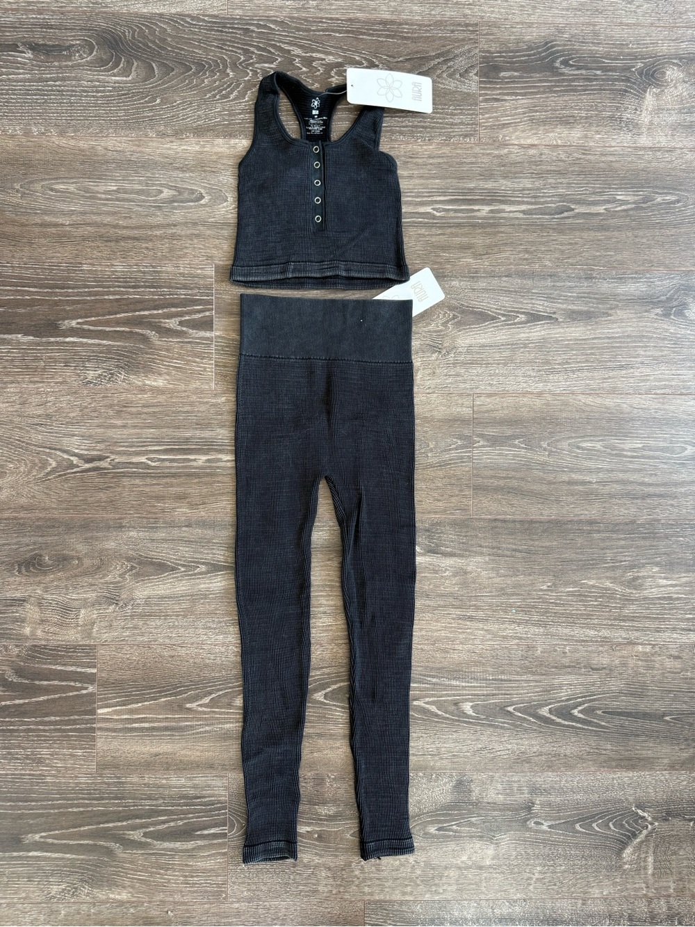 Aura Black Ribbed Racerback Tank and High-Waist Leggings Set